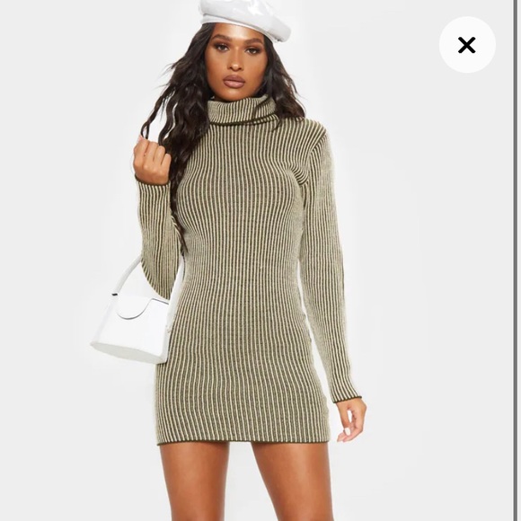 PRETTY LITTLE THING - Khaki Two Tone Knitted Dress - Picture 1 of 2